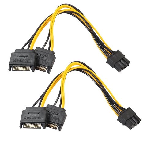 2 шт. Двойной 15-контактный SATA штекер к PCIe 8Pin(6 + 2) штекер PCI Express PCI-E видеокарта разделитель адаптер кабель питания ► Фото 1/1