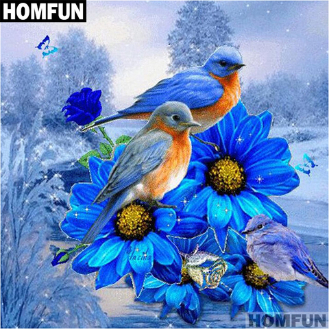 Набор для алмазной вышивки HOMFUN A01527, алмазная 5D картина «сделай сам» с полными квадратными/круглыми стразами, «синие цветы и птицы», вышивка крестиком, домашний декор ► Фото 1/6