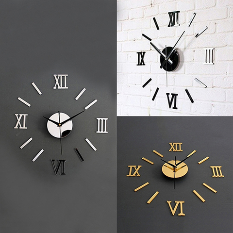 3D акриловые зеркальные поверхности с римскими Цифрами Настенные часы наклейки домашний декор 