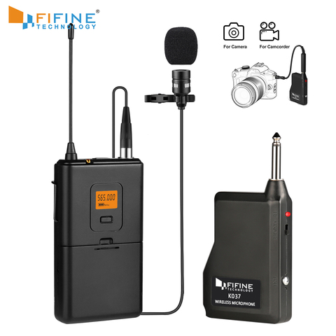 Беспроводной петличный микрофон Fifine 20-channel UHF, приемник для камеры/телефонов ► Фото 1/6
