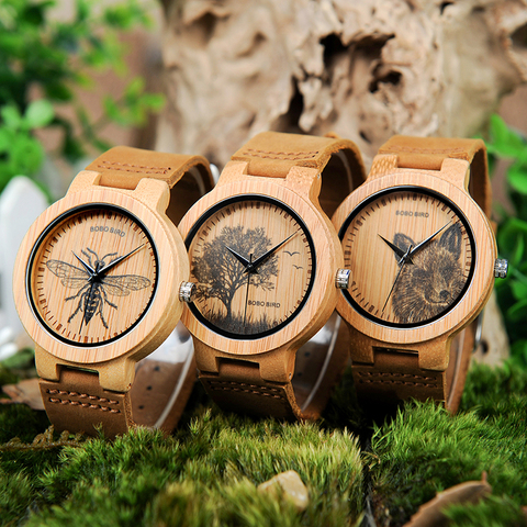 Мужские наручные часы BOBO BIRD LP20, модные бамбуковые кварцевые часы, мужские часы со стрекозой, зеркальные Мужские часы ► Фото 1/6