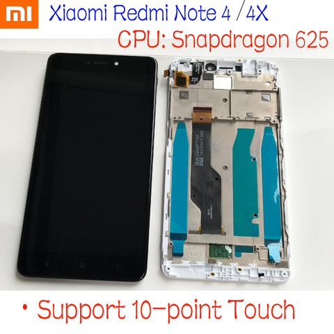 ЖК-дисплей с сенсорным экраном и дигитайзером в сборе с рамкой для Xiaomi Redmi Note 4 4X, MTK Helio X20 / Snapdragon 625 Global, 32 ГБ/64 ГБ ► Фото 1/6