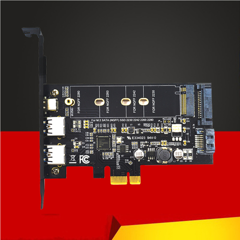 Адаптер PCIe с двумя портами USB 3,0, адаптер Type-c M.2 PCIe M2 SSD SATA B Ключ к PCI-e 3,0, Карта контроллера для 2280 2260 2242 NGFF ► Фото 1/6