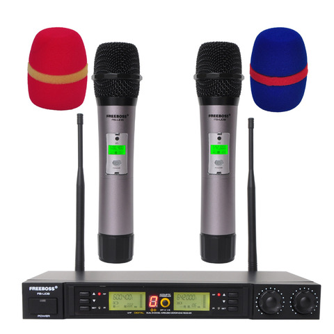 Freeboss FB-U08 2-сторонний 200 каналов PLL IR UHF беспроводной микрофон с 2 ручками для Karoke KTV вечерние UHF Динамический микрофон ► Фото 1/6