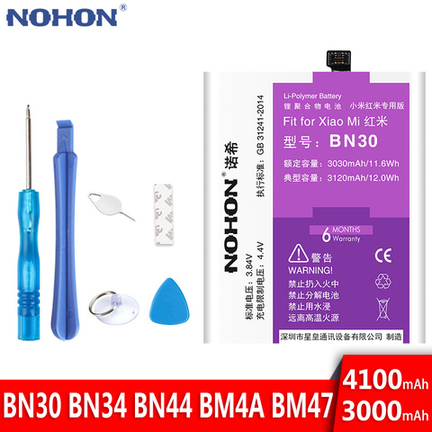 Nohon Аккумулятор для Xiaomi Redmi 4A 5A 4X3 S 5 плюс батарея BN30 BN34 BN44 BM4A BM47 батарейка литий-полимерная аккумуляторная батарея бесплатный ремонт инструменты ► Фото 1/5