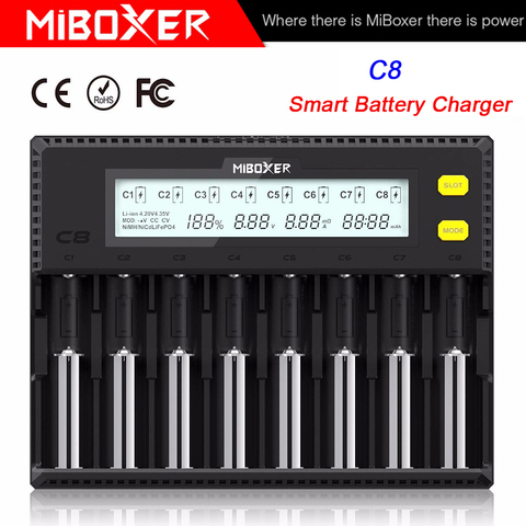 Зарядное устройство MiBOXER C8 для аккумуляторов 18650, ЖК-дисплей 21700 А, для Li-ion, LiFePO4, Ni-MH, Ni-Cd, AA 20700 26650 18350 17670 RCR123 18700 ► Фото 1/6