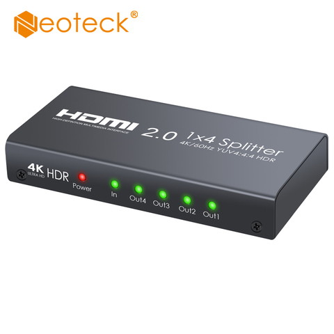 Разветвитель Neoteck HDMI 2,0, 4-канальный распределитель HDMI с поддержкой 4K, 60 Гц, YUV, 4:4:4 и HDR, 1 вход, 4 выхода, для PS4, Xbox One, Sky Box ► Фото 1/6