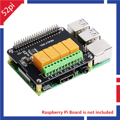 Оригинальная 4-канальная релейная плата 52Pi для Raspberry Pi 4 B / 3B + (Plus) / 3B / 2B, плата RPi не входит в комплект ► Фото 1/6