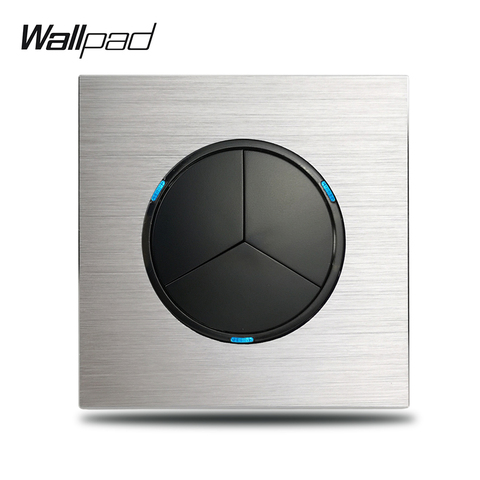 Тройной переключатель Wallpad L6, серый, 3-х клавишный, двухсторонний, серебристый, алюминиевый сплав, кнопка возврата с синим светодиодным индик... ► Фото 1/6