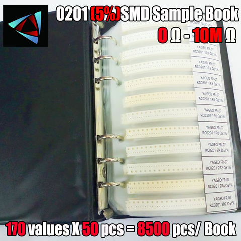 0201 5% SMD резистор, допуск к пробной книге, 8500 значение x 50 шт. = комплект резисторов шт. 0R ~ 10 м ► Фото 1/1