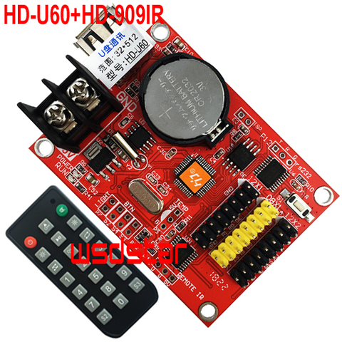 HD-U60 + HD-909IR ИК-пульт дистанционного управления светодиодный контроллер 1 * HUB08 и 2 * HUB12 512*32 1024*16 USB один и два цвета светодиодный карта управления Лидер продаж ► Фото 1/1