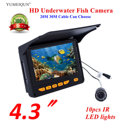 Рыболокатор 20 м 30 М HD 1000TVL подводная камера для подледной рыбалки с ЖК-дисплеем 4,3 дюйма 8 шт. ИК-рыболокатор с углом 150 градусов ► Фото 1/6