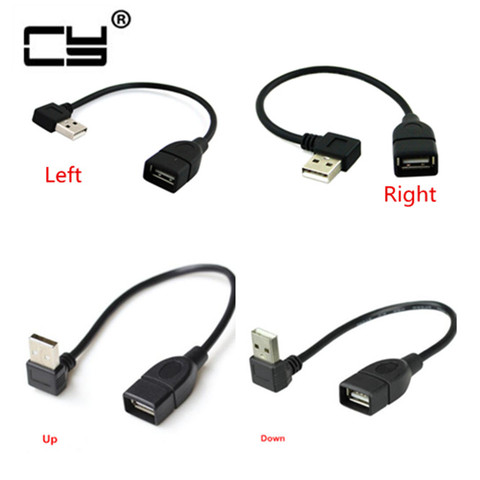 10 см, 20 см, USB 2,0 A, штырь-гнездо, 90, угловой Удлинительный адаптер кабель USB2.0, штырь-гнездо, правый/левый/вниз/вверх, черный кабель, шнур ► Фото 1/3