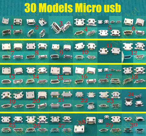 30 моделей 30 шт. 5pin 7pin Mini Micro USB разъем, USB разъем для зарядки, USB разъем V8 порт для Samsung Huawei Lenovo Phone Tablet ► Фото 1/1