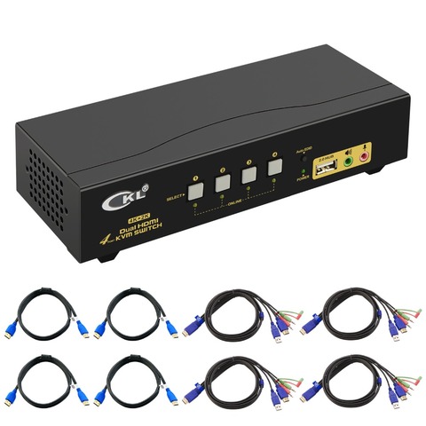 HDMI KVM переключатель 4 порта двойной монитор (exetend дисплей), CKL HDMI KVM переключатель сплиттер 4 в 2 выход с аудио микрофоном выход ► Фото 1/6