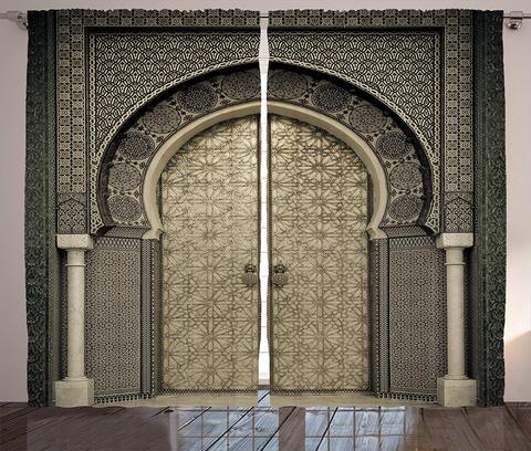 Марокканские занавески для входной двери, геометрический узор для входной двери, в архитектурном восточном стиле, для гостиной, спальни ► Фото 1/4