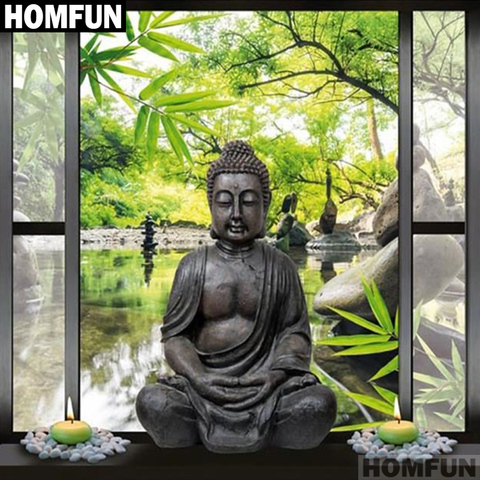 Алмазная живопись HOMFUN A01412, полноразмерная/круглая 5D картина «Окно Будда», вышивка крестиком, домашний декор, подарок ► Фото 1/6