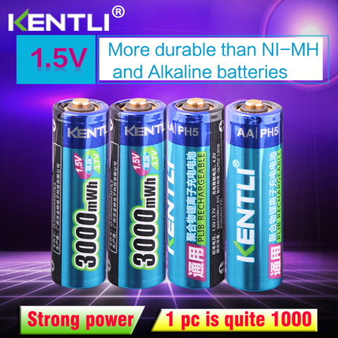 KENTLI 4 шт./лот, стабильное напряжение, 3000 МВтч, батарейки АА, 1,5 В, аккумуляторная батарея, литий-полимерная литий-ионная батарея для камеры и т. ... ► Фото 1/6