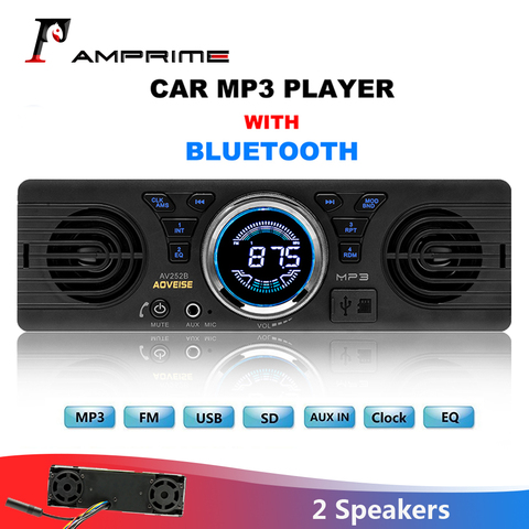 Автомобильное радио AMPrime AV252B, универсальное, 1 din, встроенный MP3-плеер, встроенный динамик, стерео, FM, поддержка Bluetooth, Aux, USB/ TF-карта ► Фото 1/6