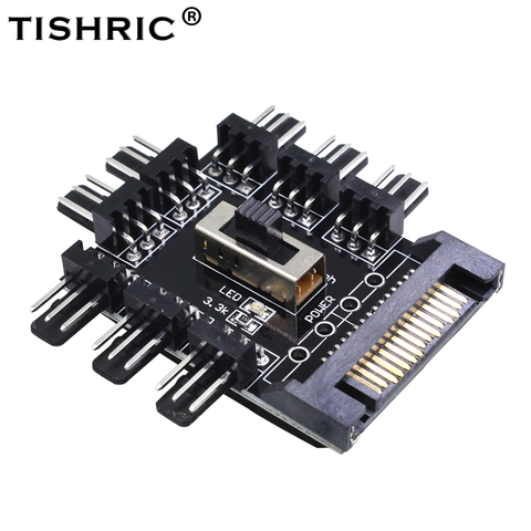 TISHRIC 1-8 3-контактный вентилятор Pwm Sata Molex разветвитель ПК, кабель для майнинга 12 В, мощный кулер, охлаждающий контроллер скорости, адаптер ► Фото 1/6