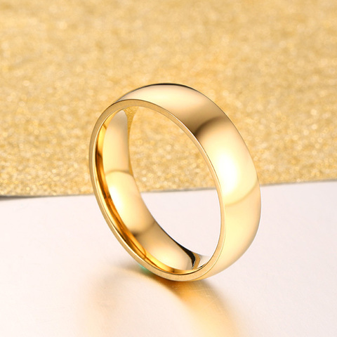 Обручальное кольцо для мужчин и женщин, классическое кольцо золотого цвета, ширина 6 мм, размеры США 4 5 6 7 8 9 10 11 12 13 14 15 ► Фото 1/6