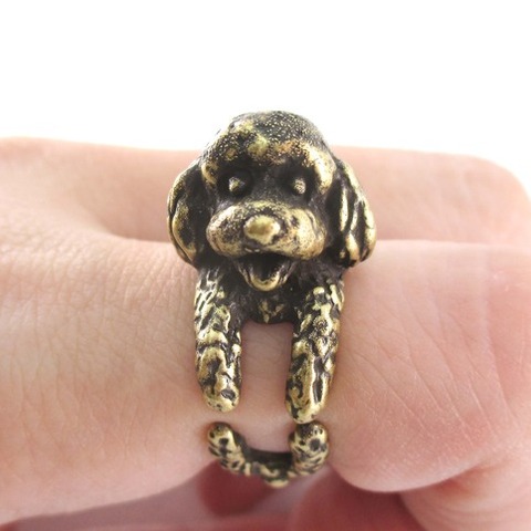 Kinitial, 1 шт., античная бронза, черная детализированная игрушка в форме пуделя, кольцо в форме животного, маленькая деталь для щенка, подарок для любимого, женские кольца ► Фото 1/6