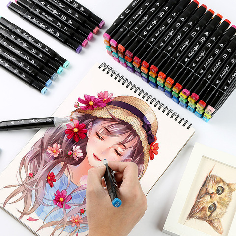 Одноцветные художественные маркеры XYDDJYNL с двойной головкой, ручка-кисть, 168 цветов, маркеры на спиртовой основе, ручки для набросков манги, р... ► Фото 1/6