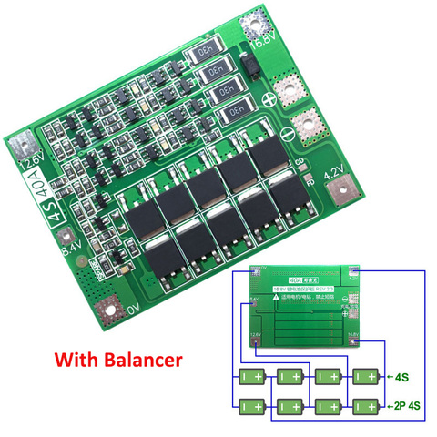 4S 40A Li-ion Lithium Battery 18650 Charger PCB BMS Protection Board with Balance For Drill Motor 14.8V 16.8V Lipo Cell Module ► Фото 1/2