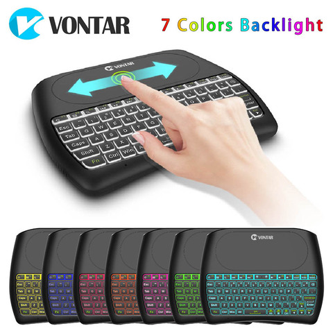 VONTAR D8 2,4G Беспроводная мини-клавиатура с подсветкой Английский Русский клавиатура Air mouse тачпад для Android TV BOX X3 X96 MAX X88 ► Фото 1/6