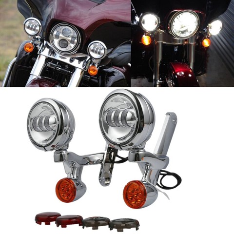 Светодиодный указатель поворота для мотоцикла, дополнительный противотуманный фсветильник с кронштейном для Harley Electra Street Glide FLHX Road King 97-13 ► Фото 1/6
