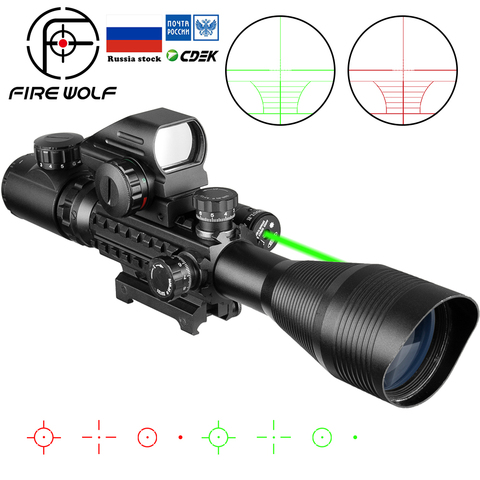 Прицел с подсветкой Fire Wolf 4-12x50, голографический прицел с 4 Сетками, красный лазер грена 20 мм для охоты ► Фото 1/6