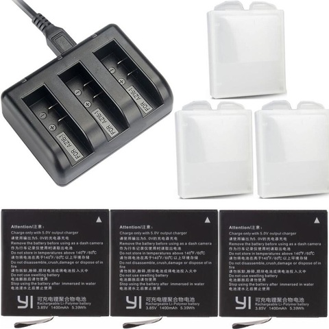 Оригинальный аккумулятор для Xiaomi YI 4K, зарядное устройство USB 3-way для экшн-камеры Xiaomi yi, 2 аксессуары, аккумулятор 1400 мАч, 4K + Lite ► Фото 1/6