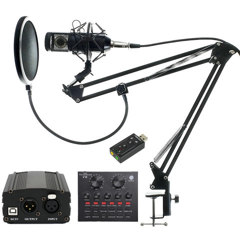 Профессиональный конденсаторный микрофон BM 800 для студии, запись голоса, для компьютера, караоке, фантомное питание, поп-фильтр, звуковая ка... ► Фото 1/6