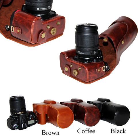 Винтажный чехол для камеры из искусственной кожи, сумка для объектива Nikon D5100 D5200 D5300 18-55 мм 18-105 мм, сумка для камеры кофейного, черного и корич... ► Фото 1/6