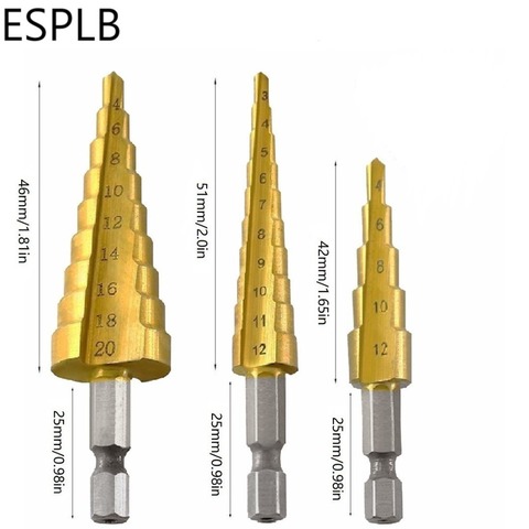 3 шт., ступенчатые сверла с шестигранным хвостовиком, 3-12 мм/4-12 мм/4-20 мм ► Фото 1/1