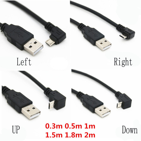 Кабель-соединитель Micro USB, с разъемом типа «папа», «папа», «левый», «Правый», 90 градусов, 25 см, 50 см, для планшета 5 футов, 1 м ► Фото 1/1