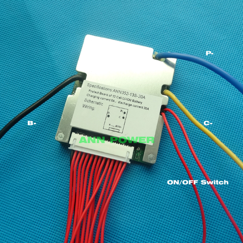 Зарядное напряжение BMS 48В E-bike литиевый аккумулятор BMS 13S 48В 20A 54,6 в с функцией балансировки и переключателем включения/выключения BMS/PCM ► Фото 1/3
