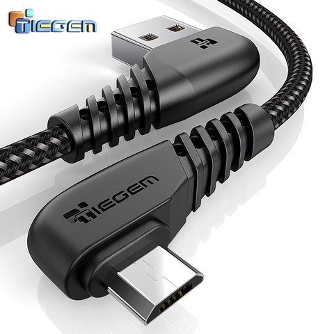 Кабель Micro USB TIEGEM 90 градусов, кабель для быстрой зарядки и передачи данных, 2 А, USB-кабель в оплетке, мобильный телефон, USB-кабель для зарядки для... ► Фото 1/6
