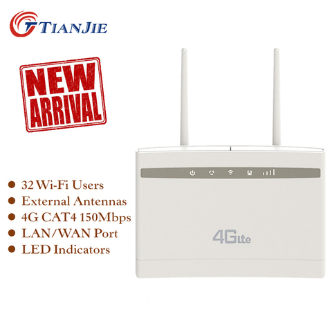 Разблокированный роутер TIANJIE 4G, 300 Мбит/с, Wi-Fi роутер 4G LTE CPE, Wi-Fi роутер с портом LAN, поддержкой порта, слота для SIM-карты, беспроводной Wi-Fi роутер ► Фото 1/6