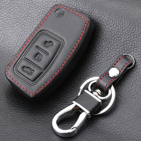 Кожаный чехол для автомобильного дистанционного ключа с 3 кнопками, чехол для Ford Fiesta Focus Mondeo Falcon B-Max C-Max Eco Sport Galaxy Protector ► Фото 1/5