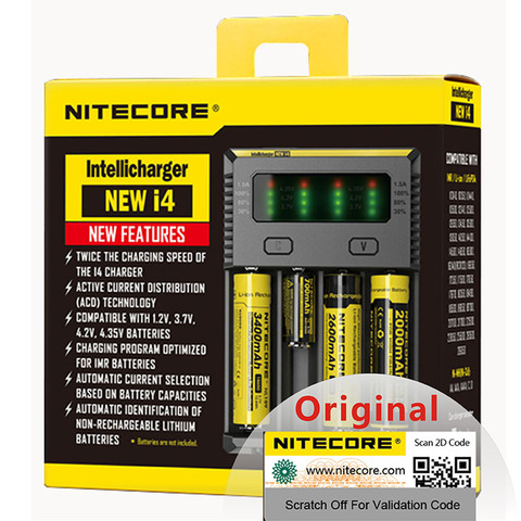 Оригинальное новое зарядное устройство Nitecore для I4, быстрое зарядное устройство для литий-ионных аккумуляторов 18650, 14500, 16340, 26650, ЖК-дисплей, 12 В, зарядка для батарей AA, AAA ► Фото 1/6