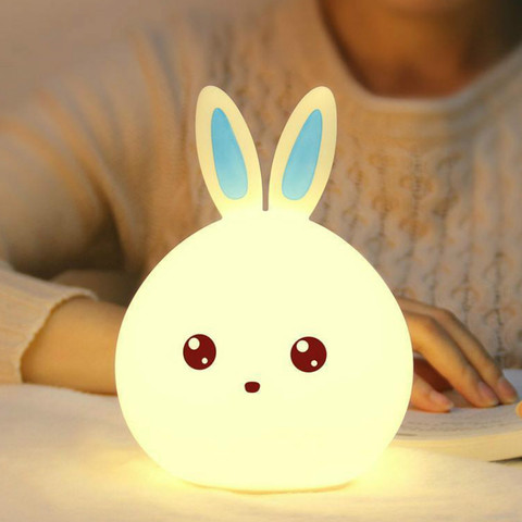 Светодиодный ночсветильник с кроликом для детей, декоративная прикроватная лампа с мультяшным рисунком животного, USB, для детской комнаты, ... ► Фото 1/6