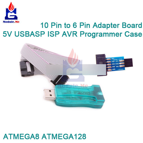 10 Pin конвертировать в стандартный 6 Pin адаптер плата + 5V USBASP ISP AVR чехол программатора ► Фото 1/3