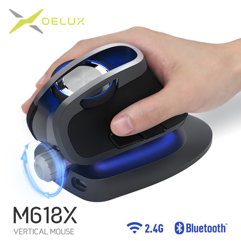 Беспроводная Вертикальная мышь Delux M618X с регулируемым углом, Bluetooth 3,0 4,0 + 2,4 ГГц, эргономичная перезаряжаемая мышь для 4 устройств Windows ► Фото 1/6