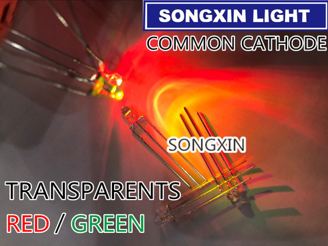 10 шт. 3 мм двухцветный прозрачный общий катод, Круглый светоизлучающий диод, два двойных красных и зеленых разъема, практический красный/YG ► Фото 1/1