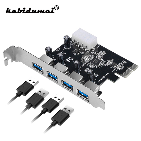 Плата расширения PCI-e с 4 портами, USB 3,0, 5 Гбит/с, PCI express, PCIe, USB 3,0, концентратор, адаптер, контроллер, USB 3, 0, PCIe express, 1x адаптер ► Фото 1/6