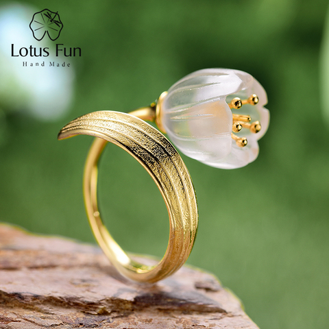 Женское кольцо «ландыш» Lotus Fun, изящное ювелирное изделие ручного изготовления из настоящего серебра 925 пробы с натуральным кристаллом из 18-... ► Фото 1/6