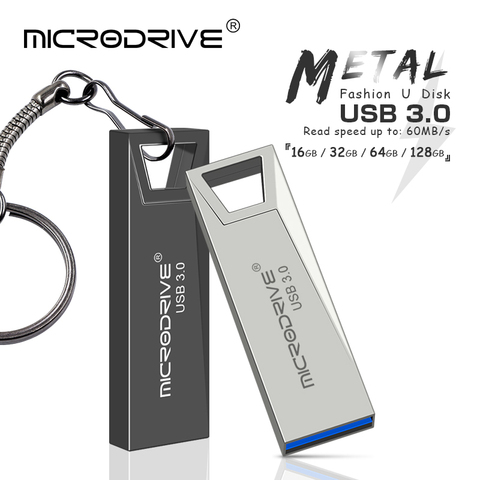 Высокоскоростной металлический флеш-накопитель USB 3,0, 16 ГБ, 32 ГБ, 64 ГБ, 128 ГБ, флеш-накопитель, водонепроницаемый usb-накопитель, мини-флешки памяти с кольцом для ключей ► Фото 1/6
