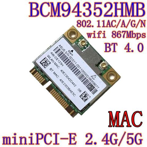 Беспроводная Wi-Fi WLAN Bluetooth-карта AzureWave AW-CE123H BCM4352 BCM94352HMB Half Mini PCIe PCI-express 802.11AC 867 Мбит/с ► Фото 1/2