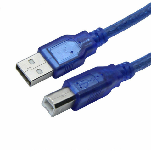 Кабель для принтера USB 2,0, двойное экранирование типа «папа-папа» в «папа», высокая скорость, прозрачный синий цвет ► Фото 1/3